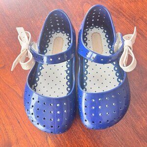Mini Melissa Blue Rubber Flats with Off White Bow Detail- Size 7‎